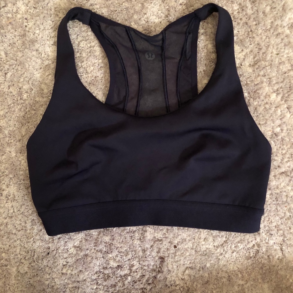 Navy Lulu Lemon sports bra with mesh back